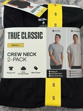 True Classic NWT Men’s Crew Neck T-Shirt 2-Pack, Black & White Size Small